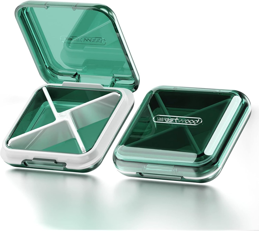 DUBSTAR Daily Pill Organizer, 4 Compartments Portable Travel Small Pill Case, Pill Box for Purse Pocket til at holde vitaminer, torsk leverolie, kosttilskud og medicin (grøn)