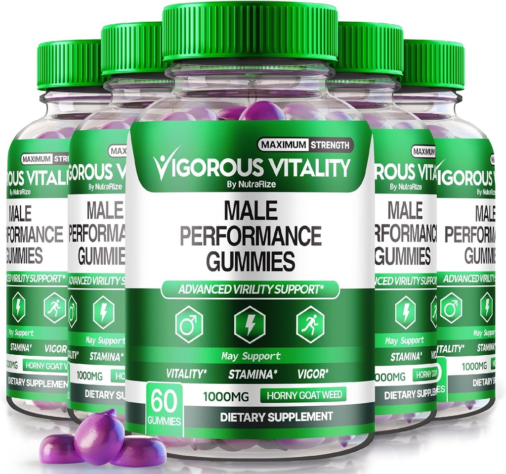 NutraRize (5 Pack) Vitual Vitality Gummies, Vitual Vitality Male Enhancement Gummies, Øget tillid og Stamina Vitality Gummy, Horny Goat Weed for Mænd Gomitas Enchantment (300 Gummies)