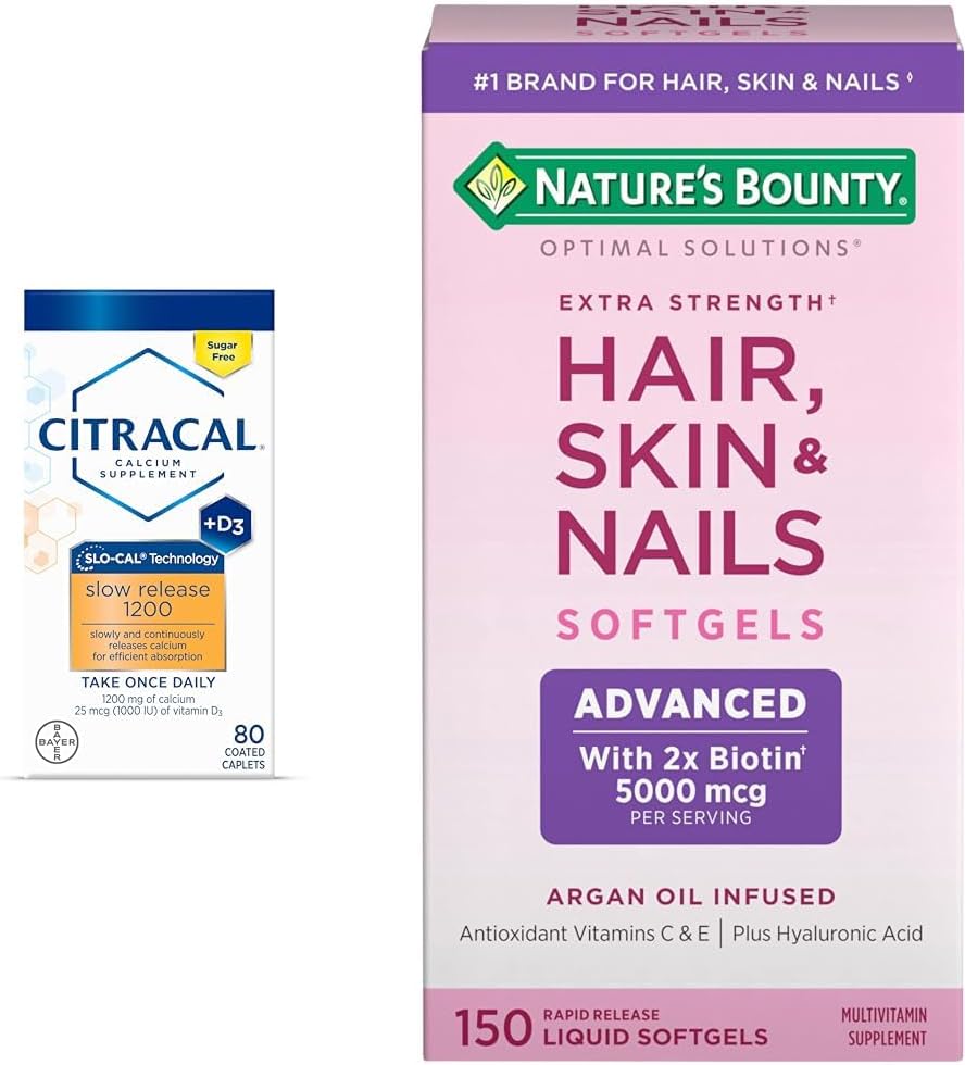 CITRACAL Slow Release 1200, 1200 mg Calcium Citrat og Calcium Carbonat Blend & Nature 's Bounty Advanced Hår, Hud & Nails