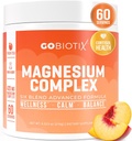 GoBiotix Magnesium Glycinat Pulver - Cortisol Kosttilskud til kvinder og mænd - Høj Absorption Magnesium Complex Calm tillæg med citrat, Malat - Sukker fri - 420 mg, 60 Servering - Peach Tea