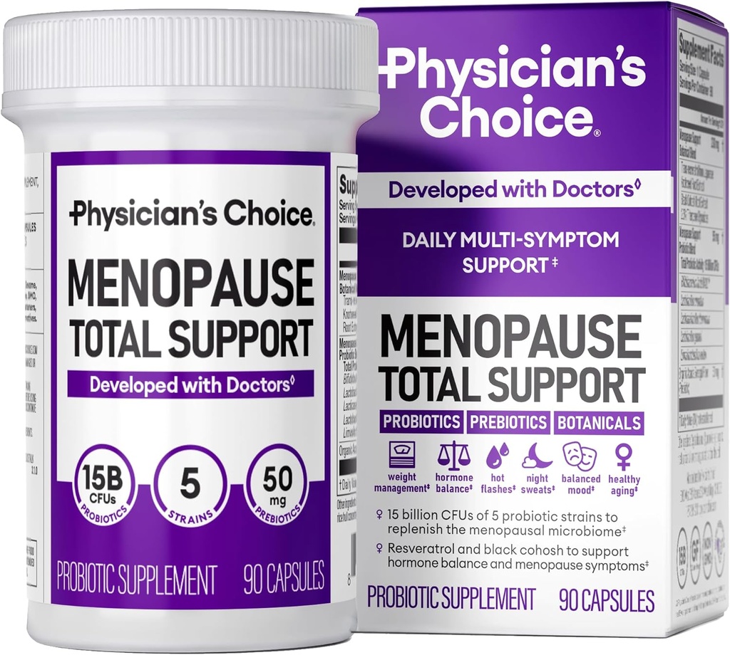 Lægens CHOICE Menopause Probiotiske supplement til kvinder - understøtter Hormonbalance, Hot Flashs, Night Sweats, Weight Management, Bloating & Gut Health - med Black Cohosh, Resveratrol + - 90ct