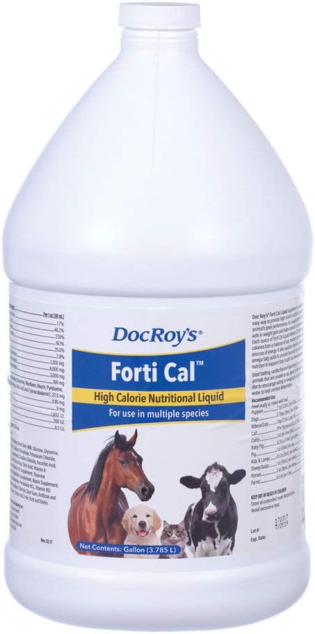 Doc Roys Forti Cal Liquid, High Calorie Energy Supplement for hunde, Katte, Heste, husdyrhold, Understøtter Vægt Gain, Inddrivelse, Hydration, med Omega 3 6 9, Vitaminer A D3 E C, Lavet i USA, 1 Gallon