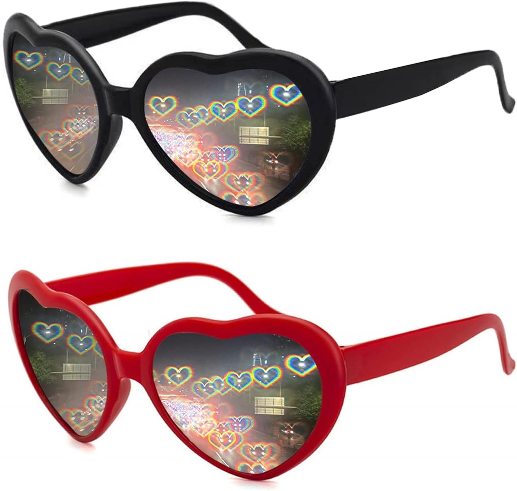 2 Pack Heart Shaped Diffraction Briller til kvinder, Heart Effect Solbriller er perfekte til Valentines Day Tilbehør, Rave Party, Wedding Party, Musical Aften, Fyrværkeri shows.