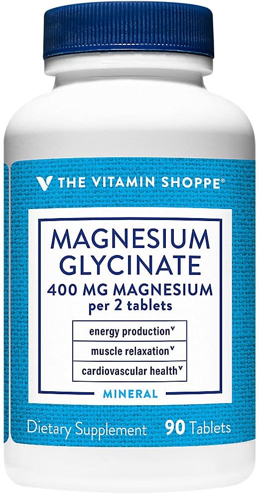 Den Vitamin Shoppe Magnesium Glycinate 400MG - Understøtter energiproduktion, fremmer muskelafslapning, og forbedrer hjertets sundhed for samlede wellness (90 tabletter)