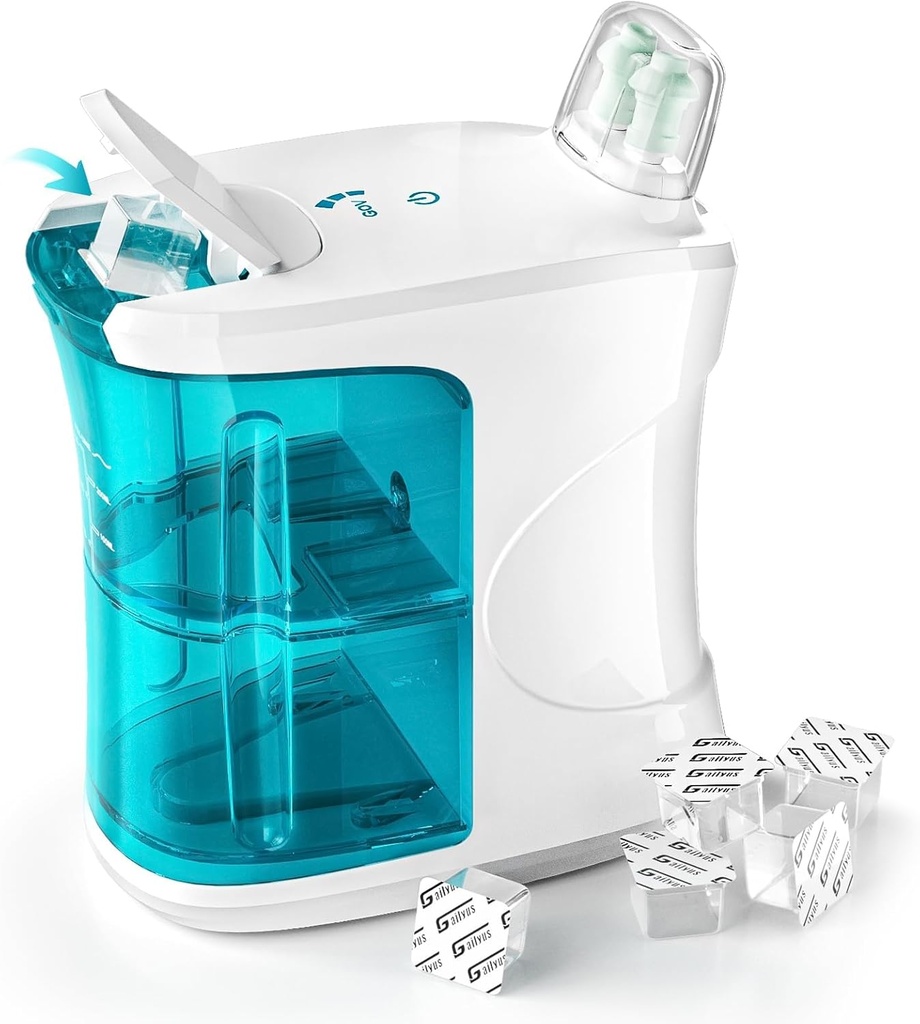 Dobbelt drevet nasal vanding System, Self-Rengøring og automatisk affaldsopsamling maskine, Sinus Skyl for forskellige nasal symptomer Relief, Næserenere maskine med 18 saltkapsler