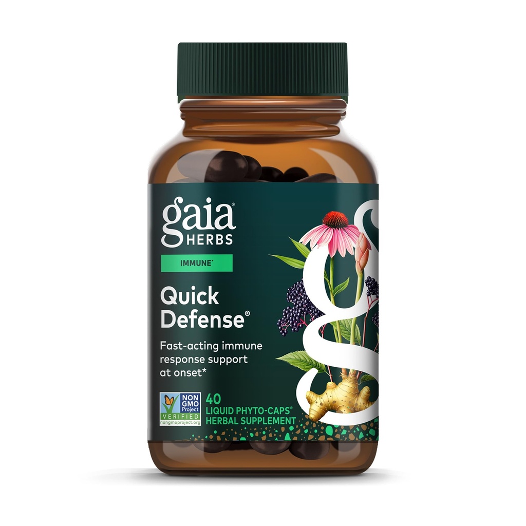 Gaia Herbs Quick Defense - Fast- Fungerende immunforsvar supplement * - Echinacea, Black Elderberry, Ginger & Andrographs - 40 Vegansk flydende Phyto- kapsler (4-dages forsyning)