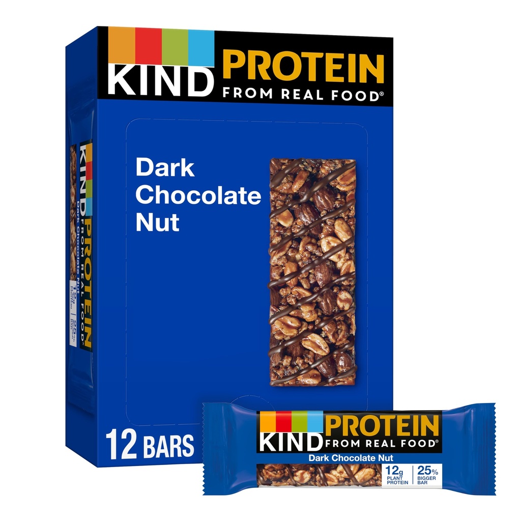 KIND Protein Snack Bar, Dark Chocolate Nut, Sund Snacks, Gluten Free, 12g Plant Protein, 12 Greve