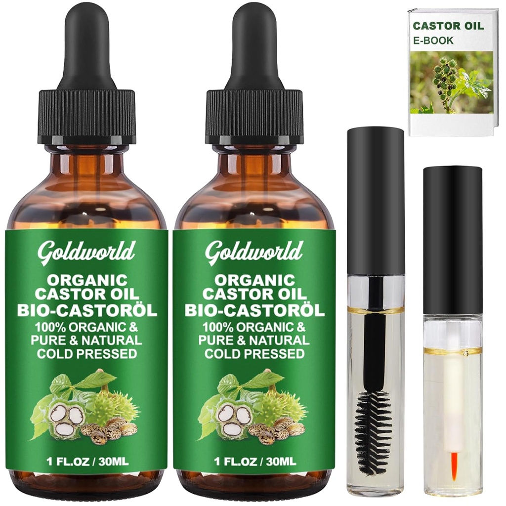 Castor Olie Økologisk og Pure Cold Presset Uraffineret Eyelash Vækst Serum, Hexane fri glasflaske Lash, Julegaver til kvinder Stuffers