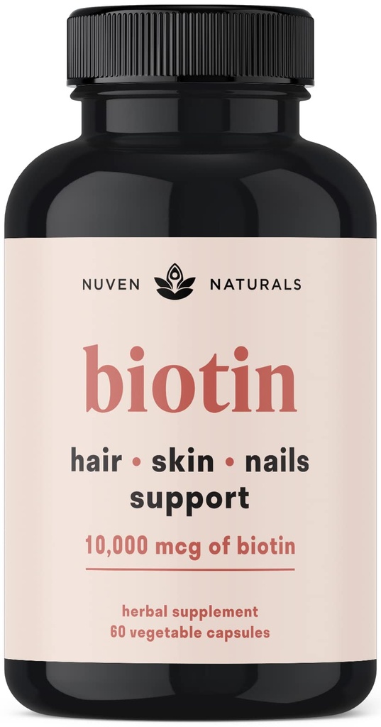 Hår Vitaminer - Biotin 10000 mcg med vitamin A, E, C, D & Adaptogens til støtte hår, hud & negle - Biotin supplement til sundhed & væksthastighed 124; Vegan, non-GMO, gluten fri for 124; 60 kapsler & 30 Servering