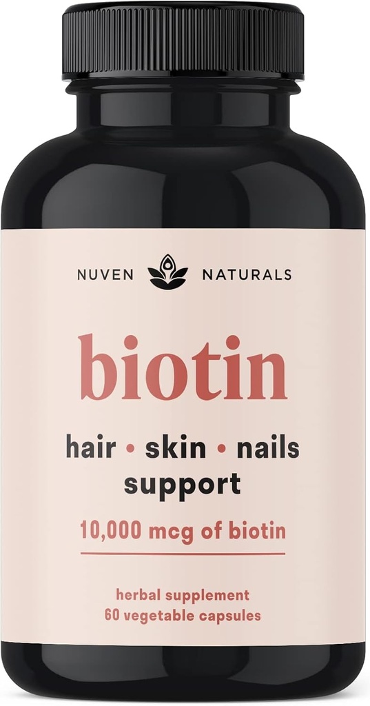 Hår Vitaminer - Biotin 10000 mcg med vitamin A, E, C, D & Adaptogens til støtte hår, hud & negle - Biotin supplement til sundhed & væksthastighed 124; Vegan, non-GMO, gluten fri for 124; 60 kapsler & 30 Servering