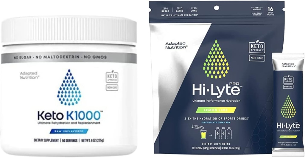 Hi- Lyte Keto K1000 Electrolyte Powder Mec124; Hydration Supplement Drink Mix 124; Raw Mineral Flavor, No Stevia Mec124; 50 Servering Mec124; Plus Pro Hydration Packets, 16 Individuelle Drink Packets Mec124; Lemon Lime