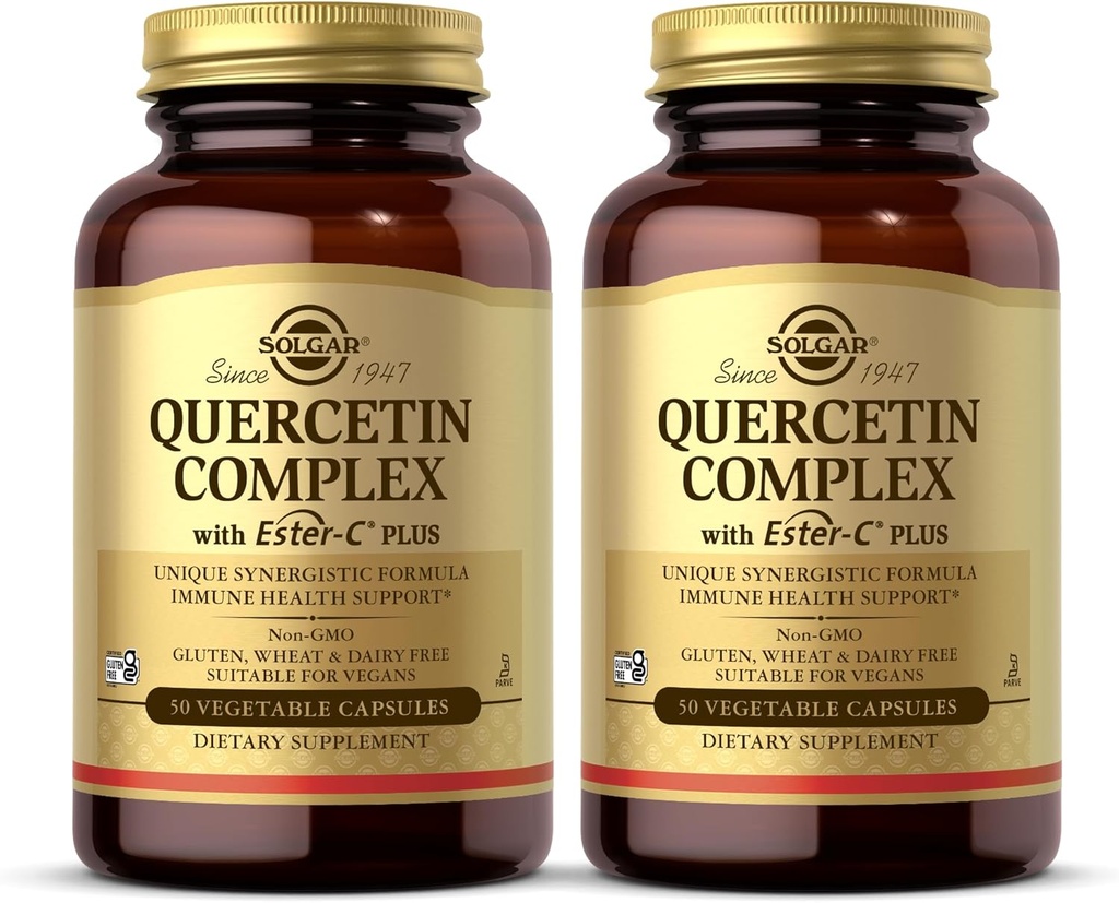 Solgar Quercetin Complex med Ester- C Plus - 50 Vegetabilske kapsler, pakke med 2 - Immun Health Support - Tænde på Mave C-vitamin - non-GMO, Vegan, Gluten Free, Kosher - 50 Total Servering