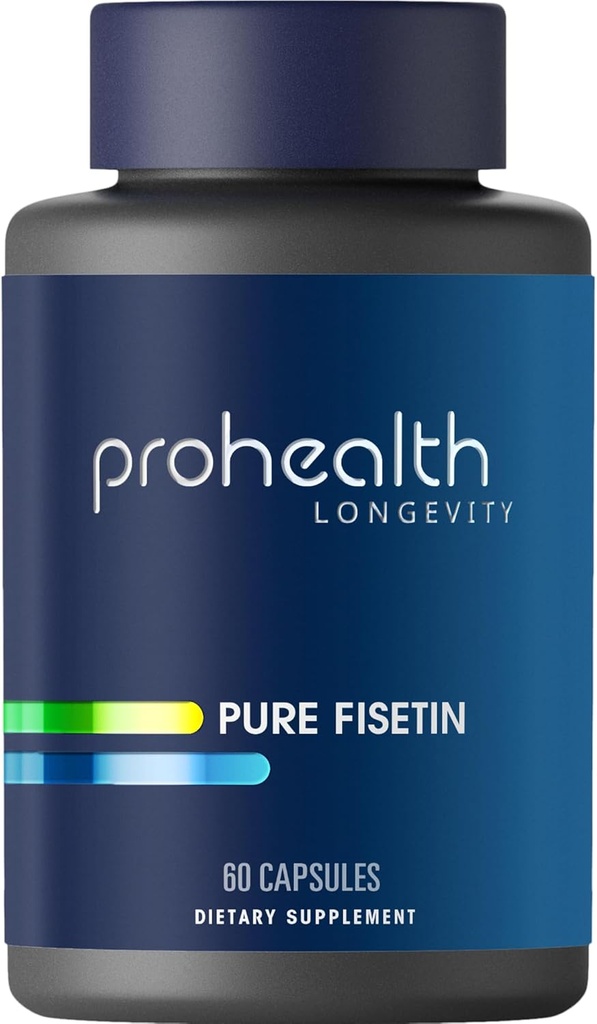 ProHealth Pure Fisetin (60 x 250 mg kapsler) - Ultra Pure Natural Fisetin supplement til intermitterende høj dosis anvendelse. Triple 3. part testet for potens og sikkerhed. GMP fremstillet i USA