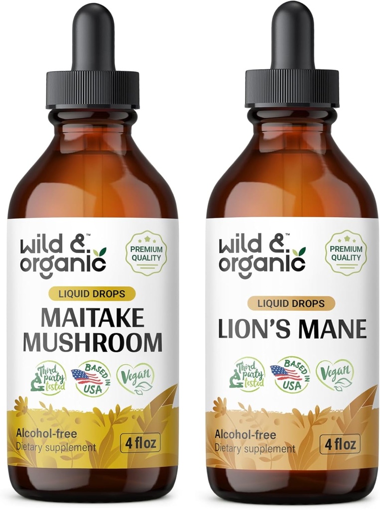 Wild & Organic Maitake Mushroom Tincture 4 fl oz & Lion's Mane Tincture 4 fl oz