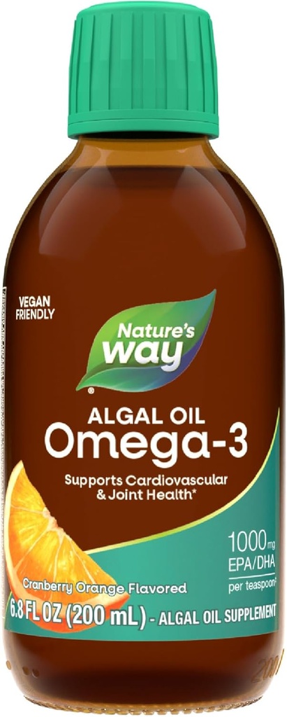 Nature 's Way NutraVege Plant Based Omega-3 Extra Strength * *, Eye, Heart, and Brain Health *, Cranberry- Orange Flavored Liquid, 6.8 oz