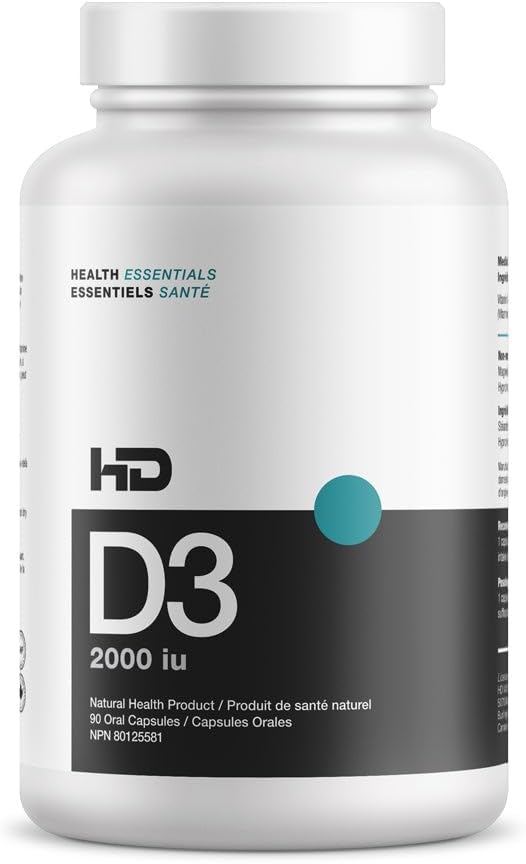 HD MUSCLE HealthHD D3 Beeg 124; 2000iu High Potency Vitamin D3 Supplement Beeg 124; Sund Muscelsund Funktion & Recovery; 124; Municipality Support • 124; Calcium Absorption • 124; 90 Kapsler