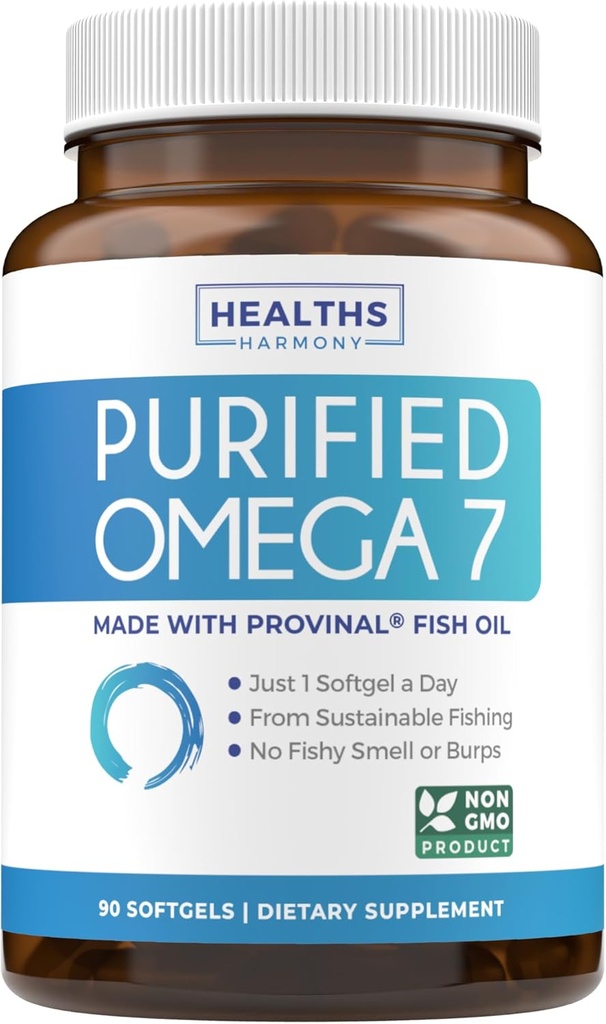 Omega 7 supplement til kvinder og mænd - høj potens & renhed Palmitoleinsyre Fedtsyresyre Fiskeolie supplement fra Patenteret Provinal med Laveste Palmitic Acid - bæredygtigt sødet (3 måneder Tilgang)