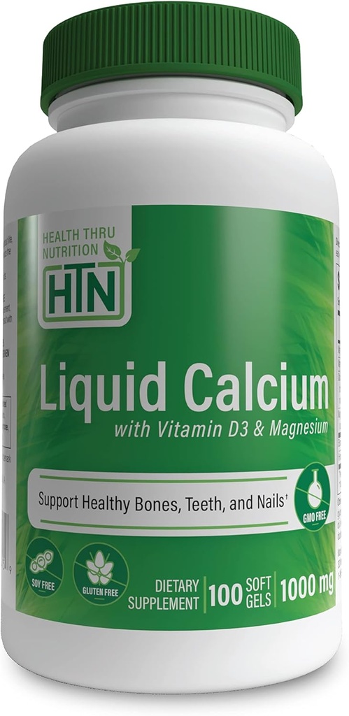 Health Thru Nutrition Liquid Calcium 1000mg, Magnesium 400mg, Vitamin D3 1.000iu og Boron Buddh124; Knoglegendannelse & Styrke med 6 Calcium Complex Buddh124; 3. part testet 124; Non- GMO Gluten Free (pakke med 100)