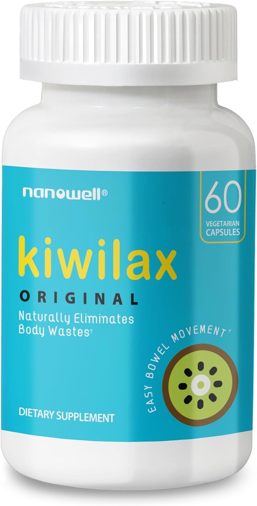 NANOWELL Kiwlax Original 60 kapsler - understøtter sunde tarmbevægelser, fordøjelsessygdomme og naturlig eliminering - genert og sikkert med Magnesium & Kiwi Proprietary Blend, 60 dages forsyning