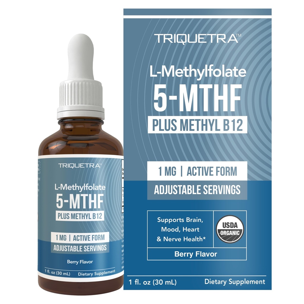 Organic Methyl Folate 1000 mcg + Methyl B12 Cofactor (300 Servere) - Metabolic Aktiv 5- MTHF Form, Organic Berry Flavor, Flydende Sublingual Form - Mood, Cognition, Methylering, Graviditet (1oz)