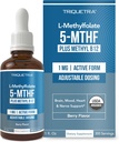 Organic Methyl Folate 1000 mcg + Methyl B12 Cofactor (300 Servere) - Metabolic Aktiv 5- MTHF Form, Organic Berry Flavor, Flydende Sublingual Form - Mood, Cognition, Methylering, Graviditet (1oz)