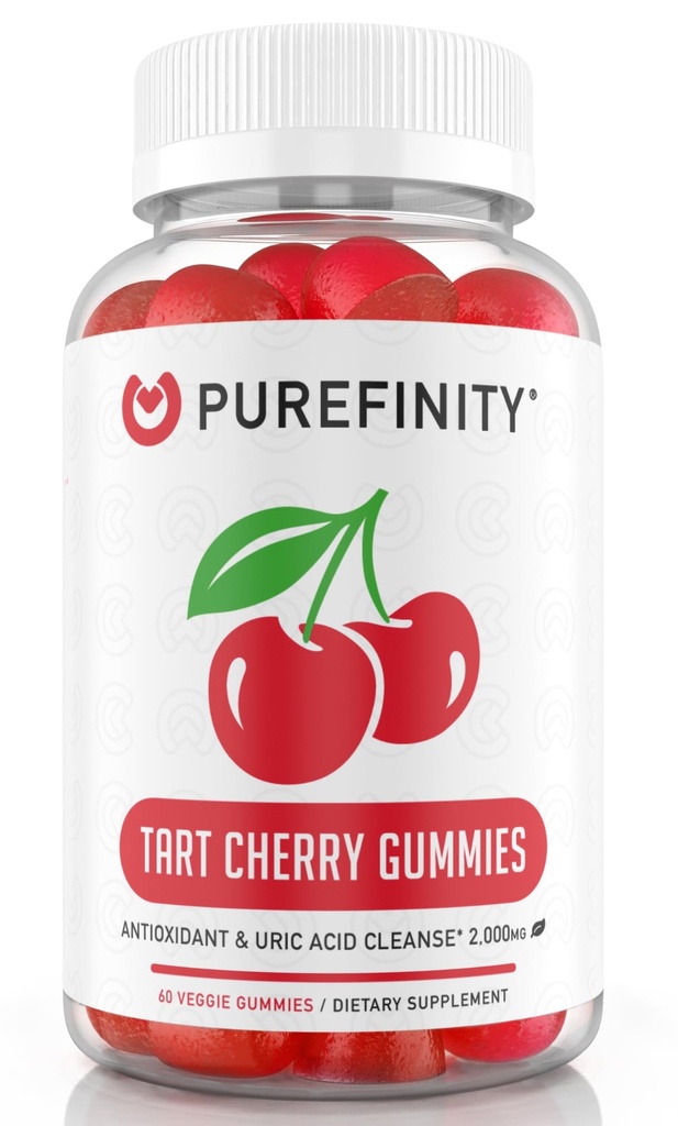 PUREFINITY Tart Cherry Gummies - Urisyre Flush til fælles Relief & Inddrivelse, Rå Juice ekstrakt Antioxidant - Non- GMO, Gluten Free, Vegan, 60 Greve