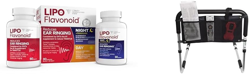 Lipo-Flavonoid Day & Night Combo Kit Tinnitus Relief, Essential Medical Supply Universal Three Pocket Bed Rail Accessory Pouch