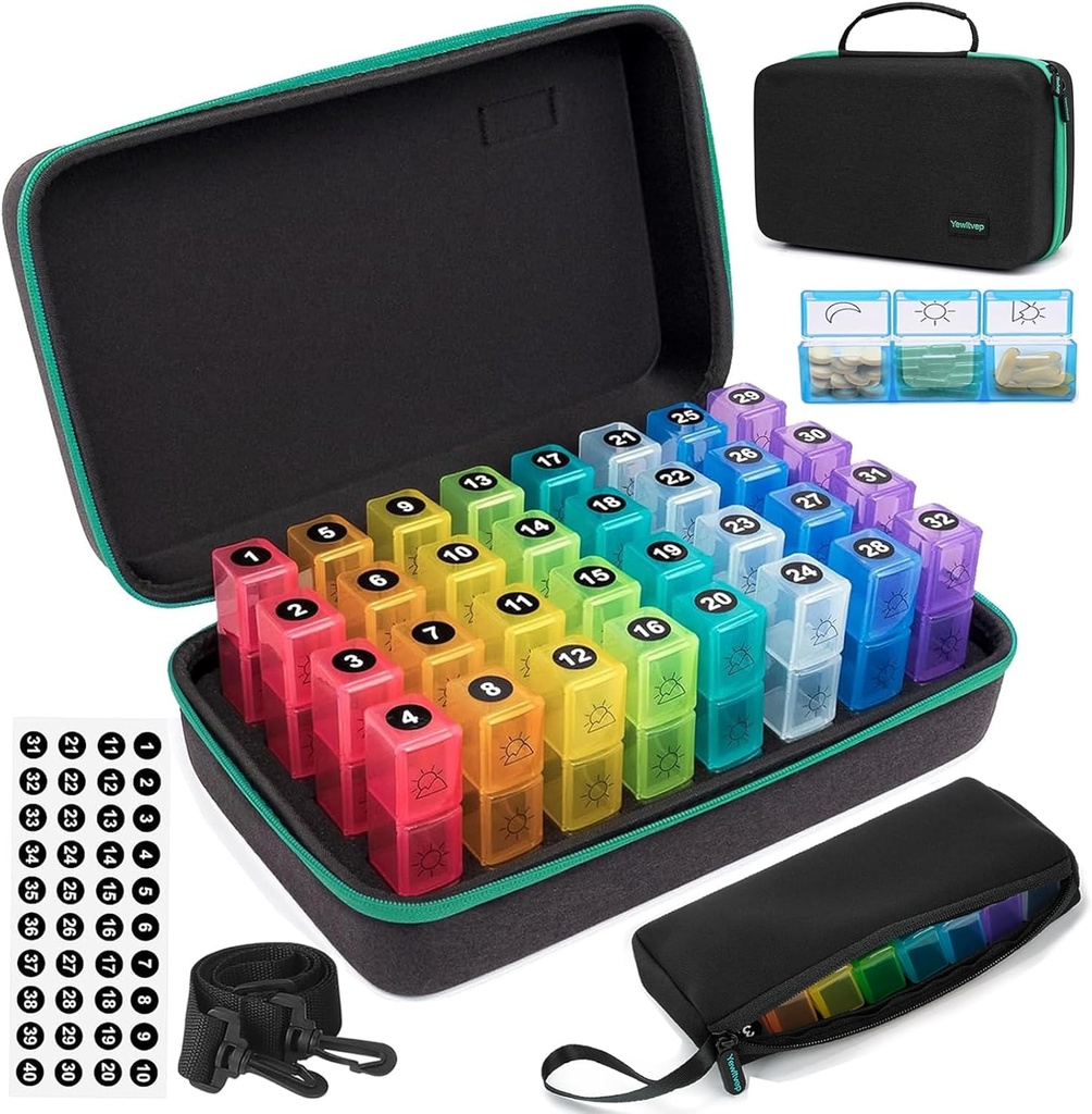 Månedlig Pill Organizer 3 gange om dagen, 31 dag Pill Organizer 3 gange om dagen, Måned Medicin Organizer Box, Medicin Pill bokse med 32 daglige komiteer & Portable 7-dages rejse Medicinsk organisation taske