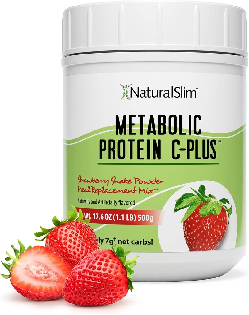 Metabolisk protein C- Plus Whey Protein Powder & Shake Meal Erstatning med C-vitamin, L-glutamin & fordøjelsesenzymer, Lav Carb Protein Drink, Support Metabolisme, Energi & Gut sundhed 1.1lb Jordbær