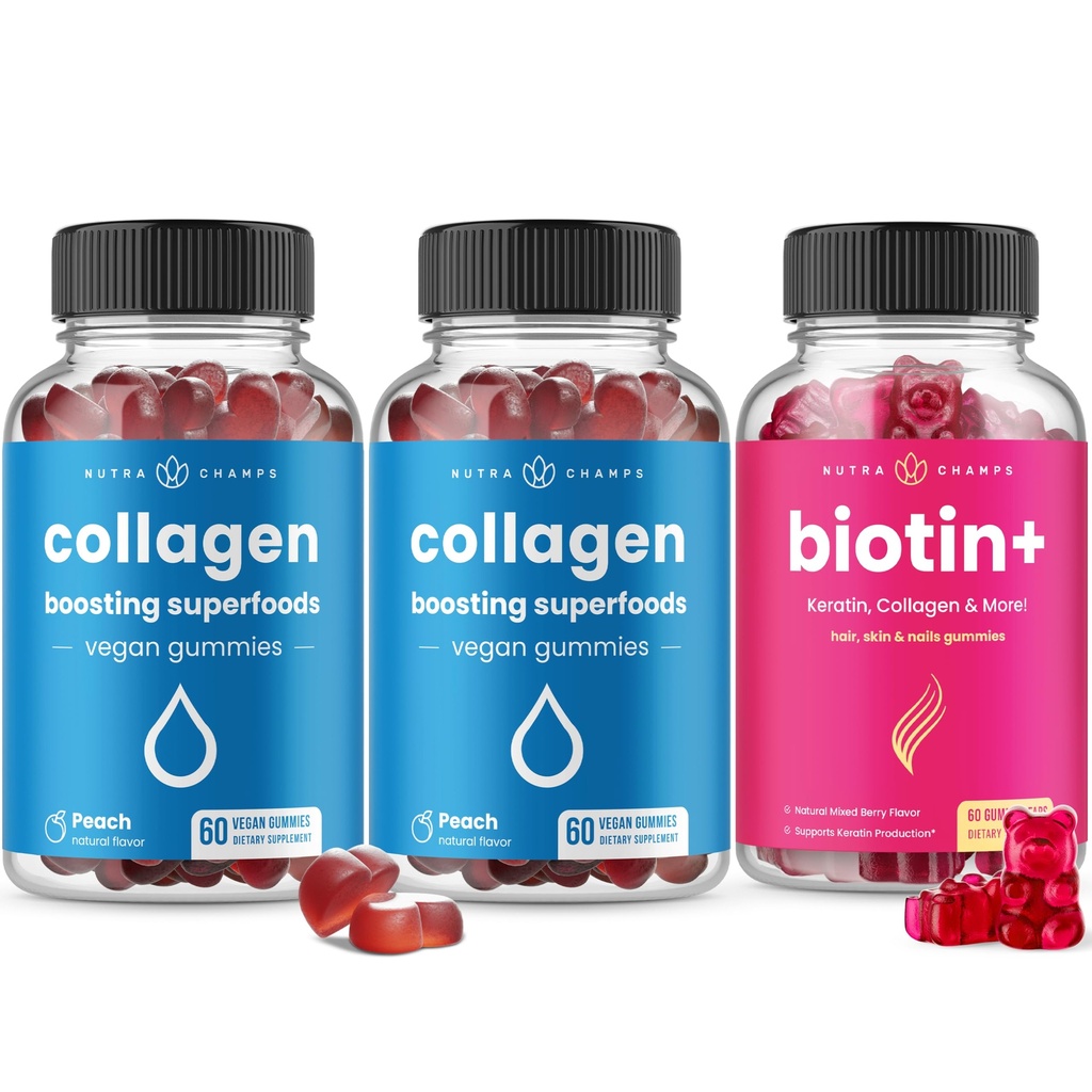 NutraChamps Complete Hår, Hud & Nails Bundle - Biotin, Collagen, Keratin & mere