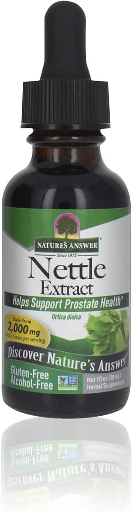 Naturens svar Nettle Leaf 1oz Uddrag af 124; Prostata supppot af 124; Koncentreret mørkegrøn Nettle Leaf Urte Supplement 124; Non- GMO, Kosher, Gluten- fri, & Alkohol- fri; Enkelt optælling