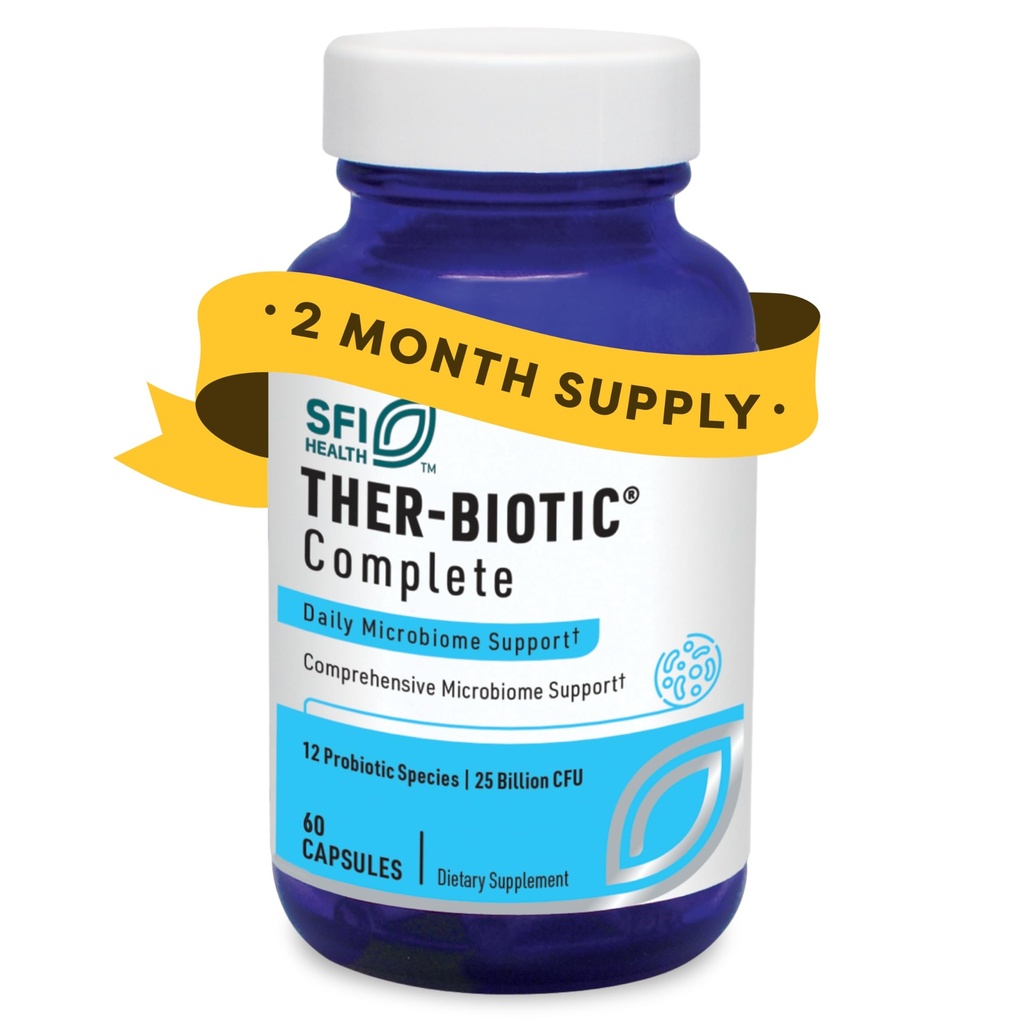 Klaire Labs SFI Health Ther- Biotic Complete - Hypoallergen Probiotika for kvinder & mænd - Acid- Stable Probiotic Supplement - 12 Arter for immun- og fordøjelsessygdomme - 25 milliarder CFU (60 kapsler)