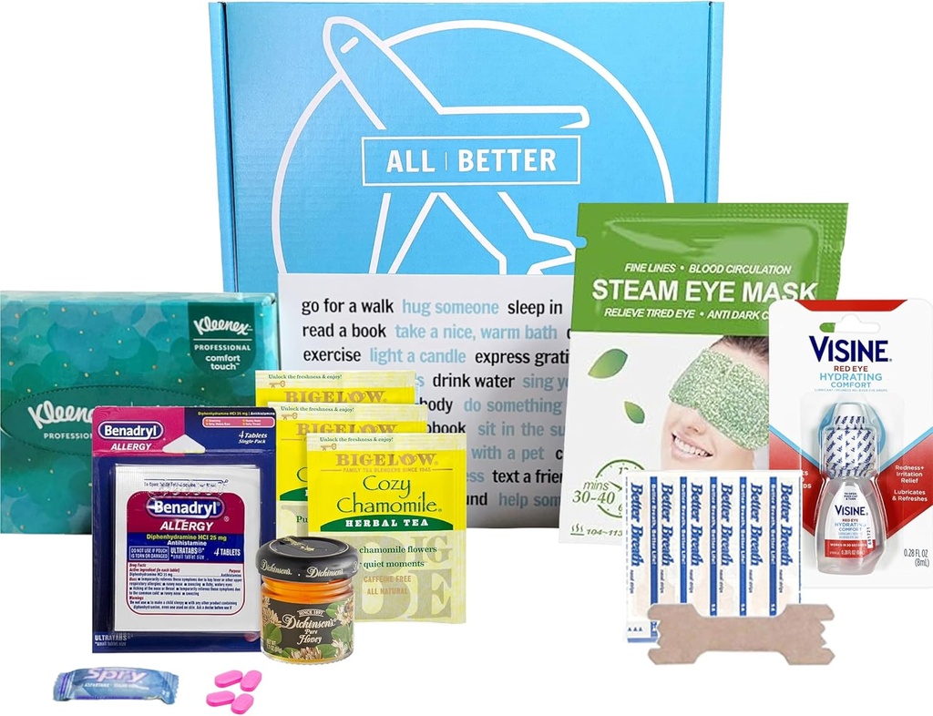 Alle Budd124; Bedre Allergi Care Pakke til Syge ven med Allergier eller Hayfever, Få godt Snart Gavekurv, Box nr. 07 (Medium)