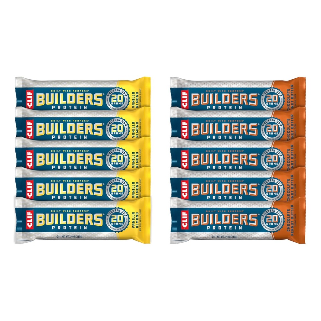 CLIF Builders - Chokolade Peanut Butter og Vanilla Mandel Flavor - Variety Pack - Plant Based Protein Bars - Gluten Free - Ikke-GMO - Lav Glycemisk - 20g Protein - 2.4 oz. (10 Greve)