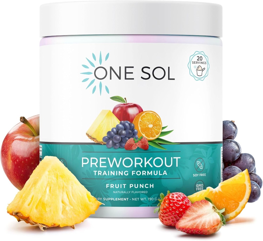 En Sol Pre- Workout for kvinder, Forstærket Pump & Fokus, Ingen Jitters eller Crash, Naturlige Ingredienser, 100% Vegan, Gluten Free & Soy Free, (Fruit Punch)