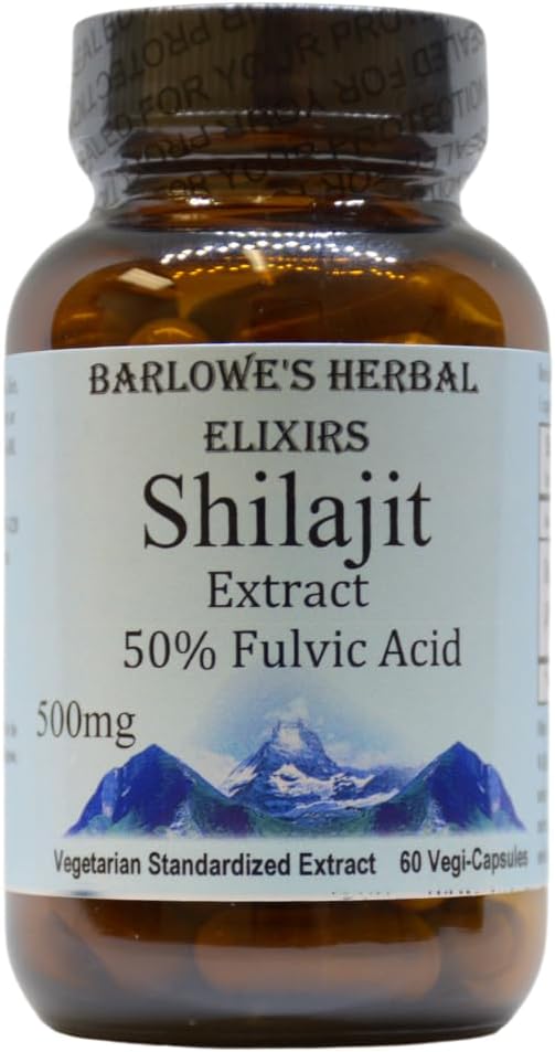 Barlowe 's Herbal Elixirs Shilajit Extract 124; 500mg Per Capsule Note 124; 50% Fulvic Acid Note 124; Mineral- Rich Himalayan Supplement for Vitality & Wellness