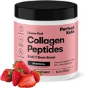 Perfect Keto Collagen Peptider Protein Powder med MCT Oil, Hydrolyzed Collagen, Type I & III tillæg, Gluten Free Grass Fed, Low Carb, Keto Coffee Creamer, Collagen for kvinder & mænd, Jordbær