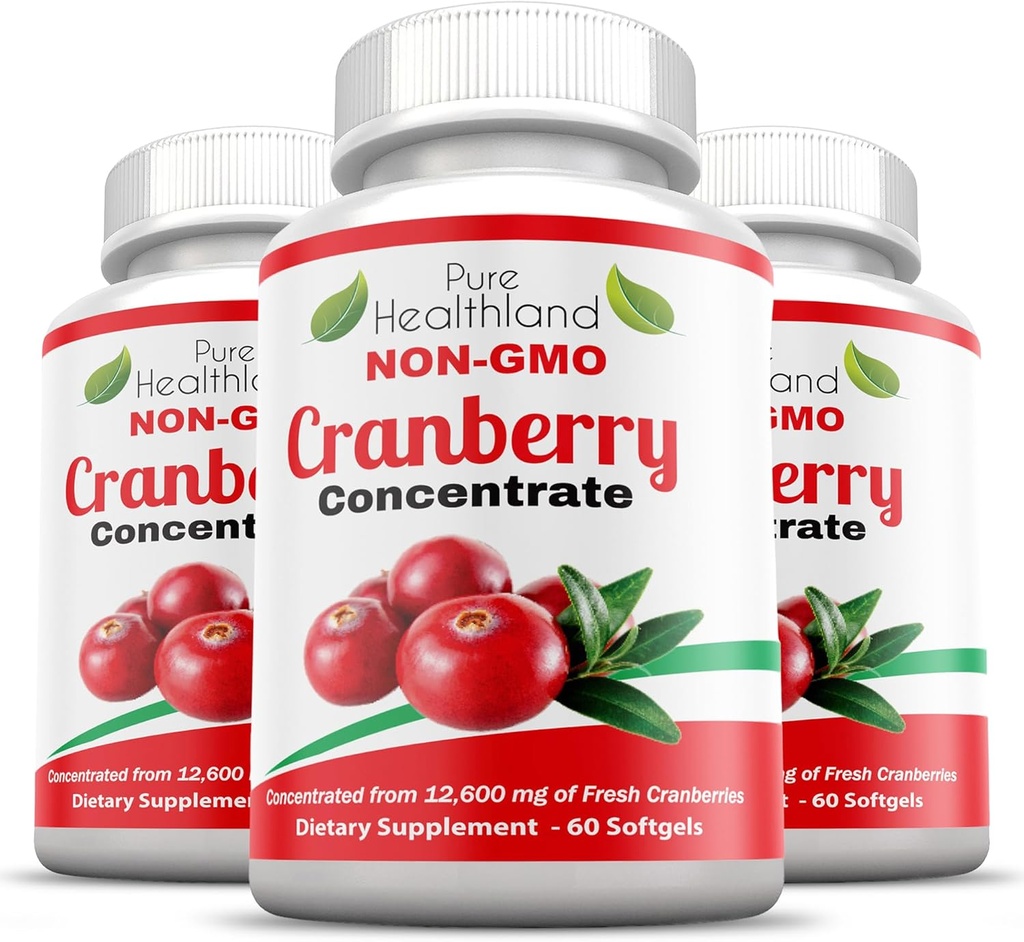 Ikke-GMO Tranebær Koncentreret fra 12,600 mg - Triple Strength Softels - Let at synke piller for mænd og kvinder, 3 flasker