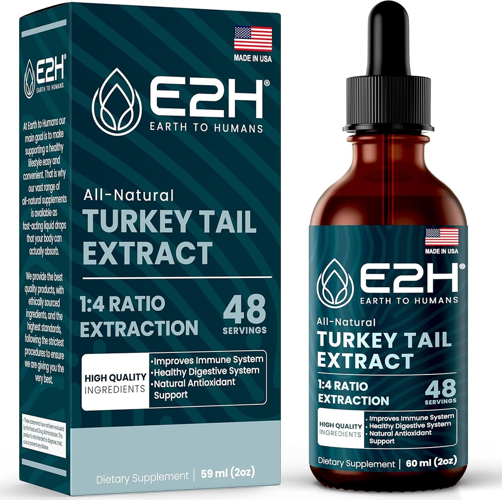 Tyrkiet Tail Mushroom Extract - Hurtigere absorption end Tyrkiet Tail Mushroom kapsler eller pulver - All- Natural Immunsystem & fordøjelsesstøtte - Real Mushrooms Tyrkiet Tail - 2 Fl Oz by E2H