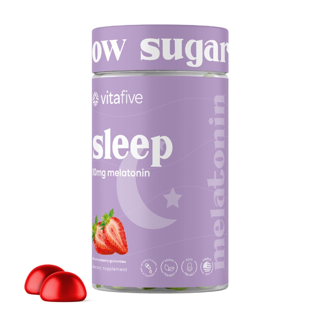 Vitafive Extra Strength Melatonin Gummies, 10 mg Melatonin, Sovehjælp til voksne, Lavsukker, Vegan, Gluten Free Melatonin Supplement (50 Ct)