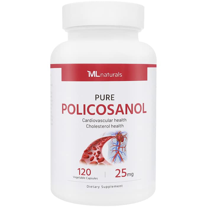 ML Naturals Policosanol 25 mg, 120 Vegetabilske kapsler. Høj potens & 99% Renhed. Understøtter Heart Health, Non- GMO & Gluten- Free, NSF- Certified & cGMP- Compliant.