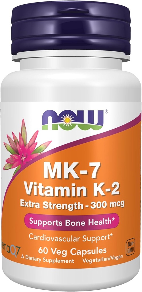 NOW Foods Supplements, Vitamin K2 (MK-7) 300 mcg, Extra Strength, Supports Bone Health*, 60 Veg Capsules