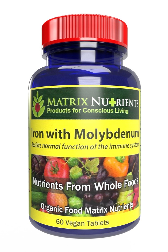 Jern med Molybdæn - Immun og stress support, ANTIOXIDANT sundhed, assister med cellulær vækst - 100% økologisk - Vegan tabletter (60ct)
