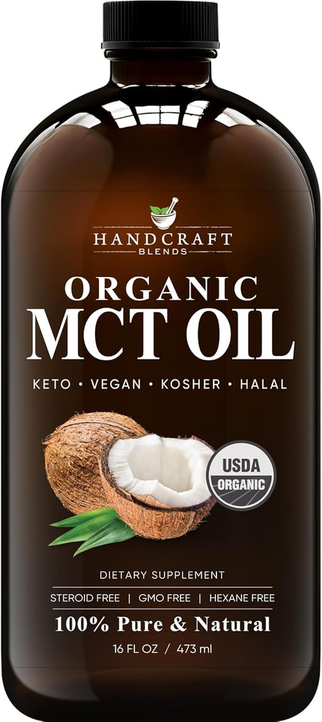 Håndværk Blandinger Organisk MCT Olie fra økologiske kokosnødder 16 Fl oz - Keto Friendly, Ikke-GMO, Vegansk kokosolie - Great for drikkevarer, kaffe og te