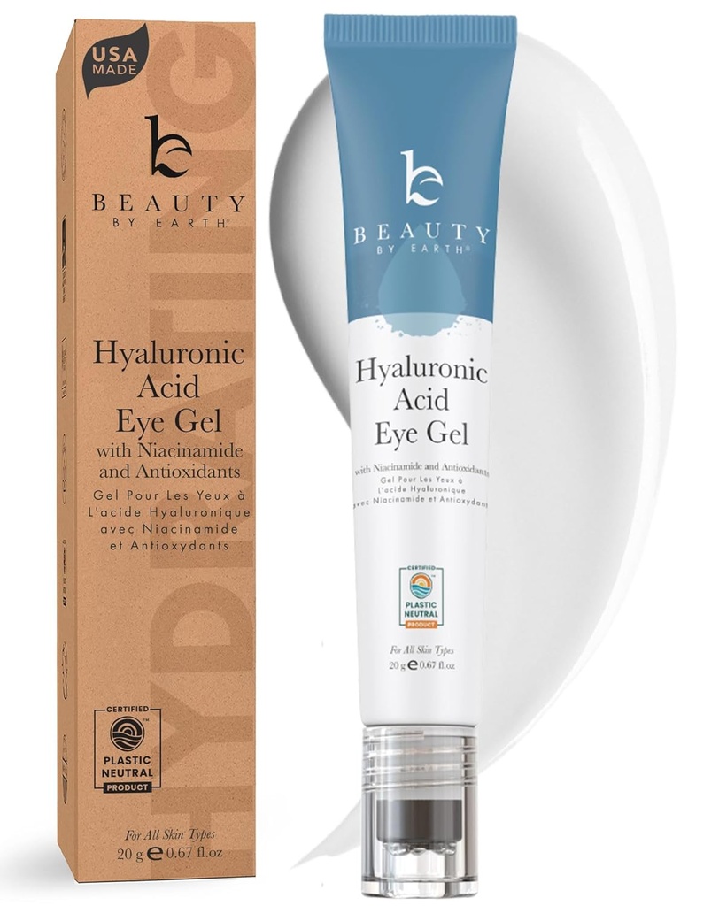 Beauty by Earth Under Eye Cream - Cooling Anti-Aging Hyaluronic Acid Eye Gel for Dark Circles, Puffiness & Wrinkles