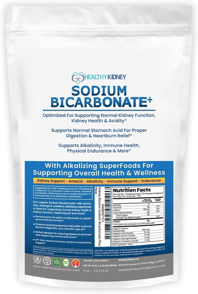 Økologisk anvendelse Natriumbicarbonat Alkaline supplement til alkalinitet. Support Nyre & Mavesyre Neutralizer w / Alkalisk superfood. Natriumbicarbonat pulver Nyre immunforsvar Antacida Sport 1,5 LB