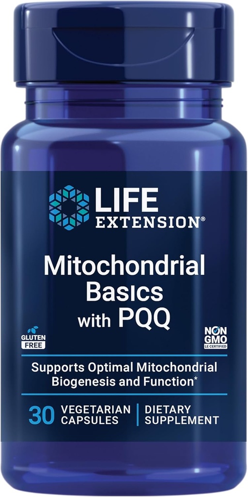 Life Extension Mitochondrial Basics with PQQ, L-Taurine, R-lipoic Acid, foundational Supplement for Cellular Energy Production, Brain and Heart Health, Gluten-Free, Non-GMO, Vegetarian, 30 Capsules