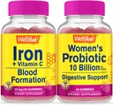 WellYeah Iron + C-vitamin + probiotika Kvinder 10B CFU, Gummies Bundle - Great Tasting, Vitamin supplement, Gluten Free, GMO fri, Chewable Gummy