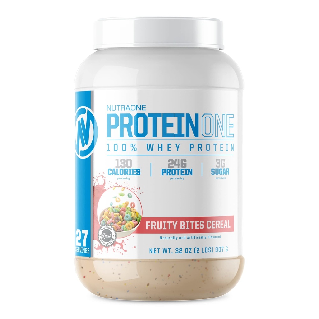 NutraOne ProteinOne Whey Protein Promote Recovery and Build Muscle with a Protein Shake Powder for mænd og kvinder (Fruity Bites Cereal - 2 lbs.)