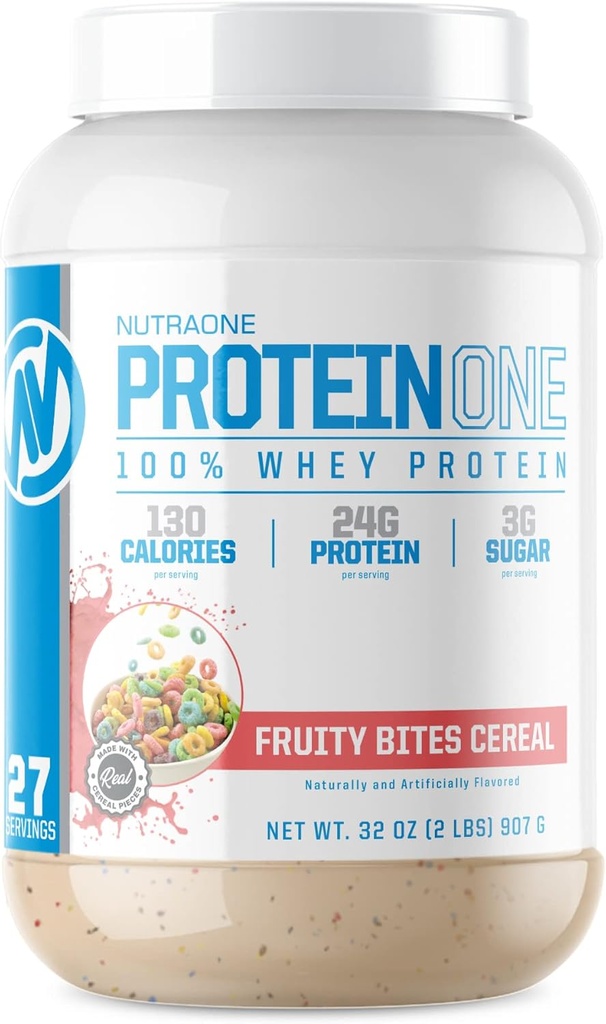 NutraOne ProteinOne Whey Protein Promote Recovery and Build Muscle with a Protein Shake Powder for mænd og kvinder (Fruity Bites Cereal - 2 lbs.)